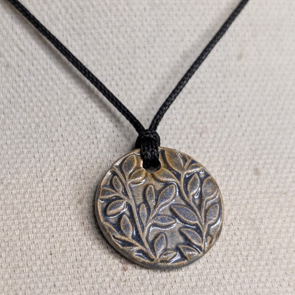 Leaf Botanical Handmade Pendant Ceramic Boho Hippie Adjustable Rope Cord Jewelry